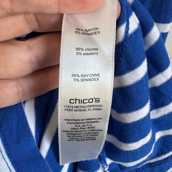 Chico's Tunic Top Size 3 XL US Size 16 Royal Blue White Striped V-Neck - Picture 8 of 15